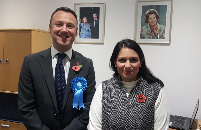 Home Secretary Priti Patel with Brendan Clarke-Smith